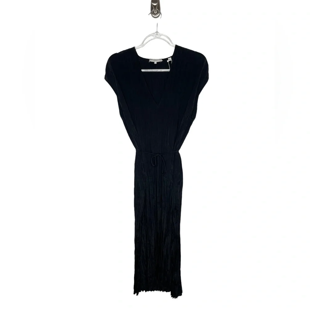 Vince | NWT Crinkle Pleat V-Neck Midi Dress Black M